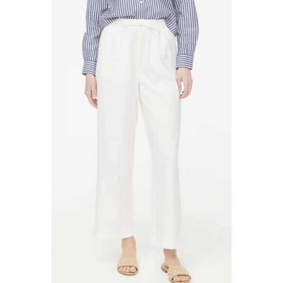 J.Crew Slim Wide Leg Linen Blend Drawstring Pants Womens 14 White CG402 Relaxed - Picture 1 of 8